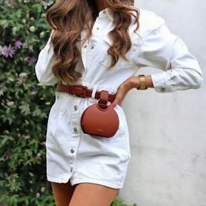 Zara white denim button down mini dress with pockets